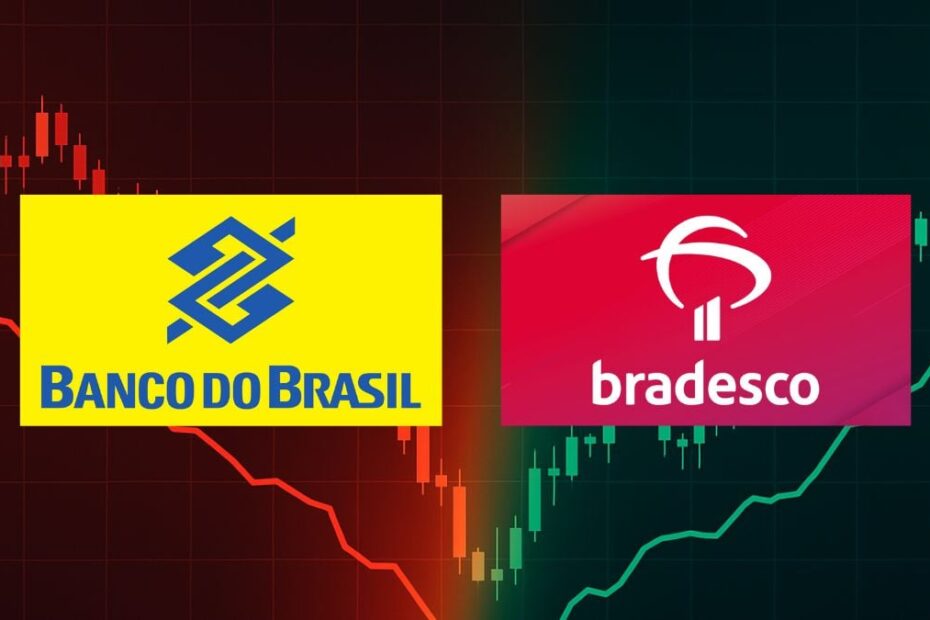 Acoes do Banco do Brasil BBAS3 e do Bradesco BBDC4. Foto Dall EChatGPT Reproducao Montagem Seu Dinhe