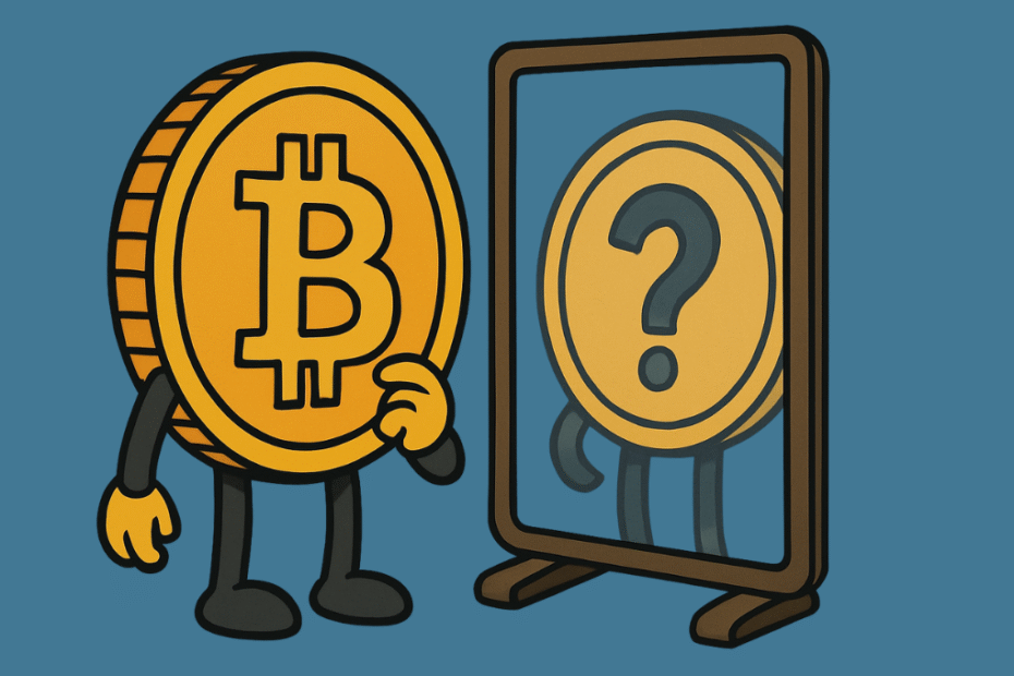 bitcoin btc se olhando no espelho para onde vai criptomoeda imagem dall e